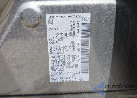 2017 Nissan Rogue Sl z USA, uszkodzony, nr VIN 5N1AT2MV5HC883225